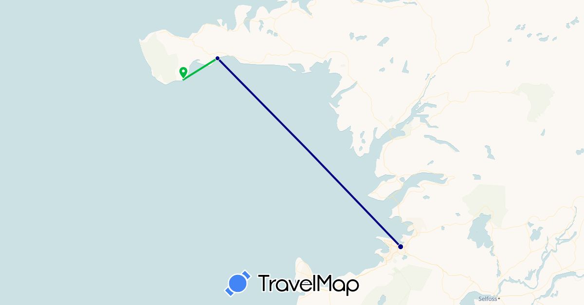 TravelMap itinerary: driving, bus in Iceland (Europe)